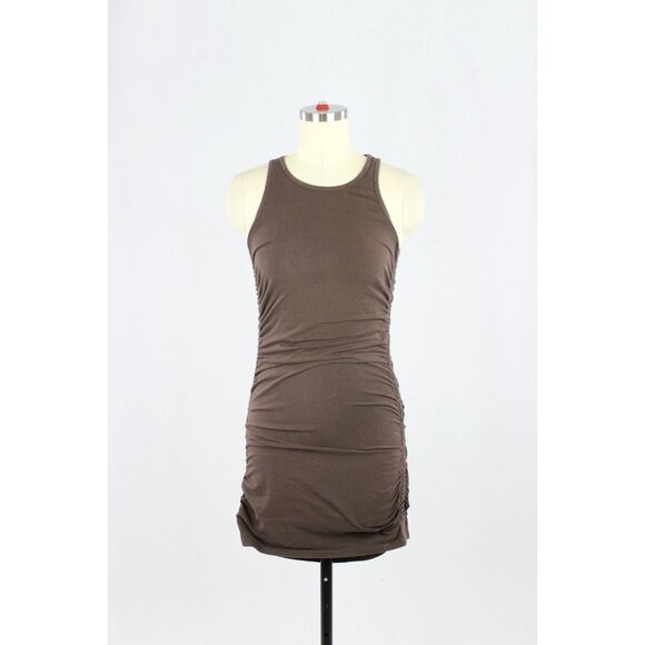 Aritzia TNA Chill Malibu Brown Cotton Jersey Ruched Mini Tank Dress, Size S - Picture 1 of 12